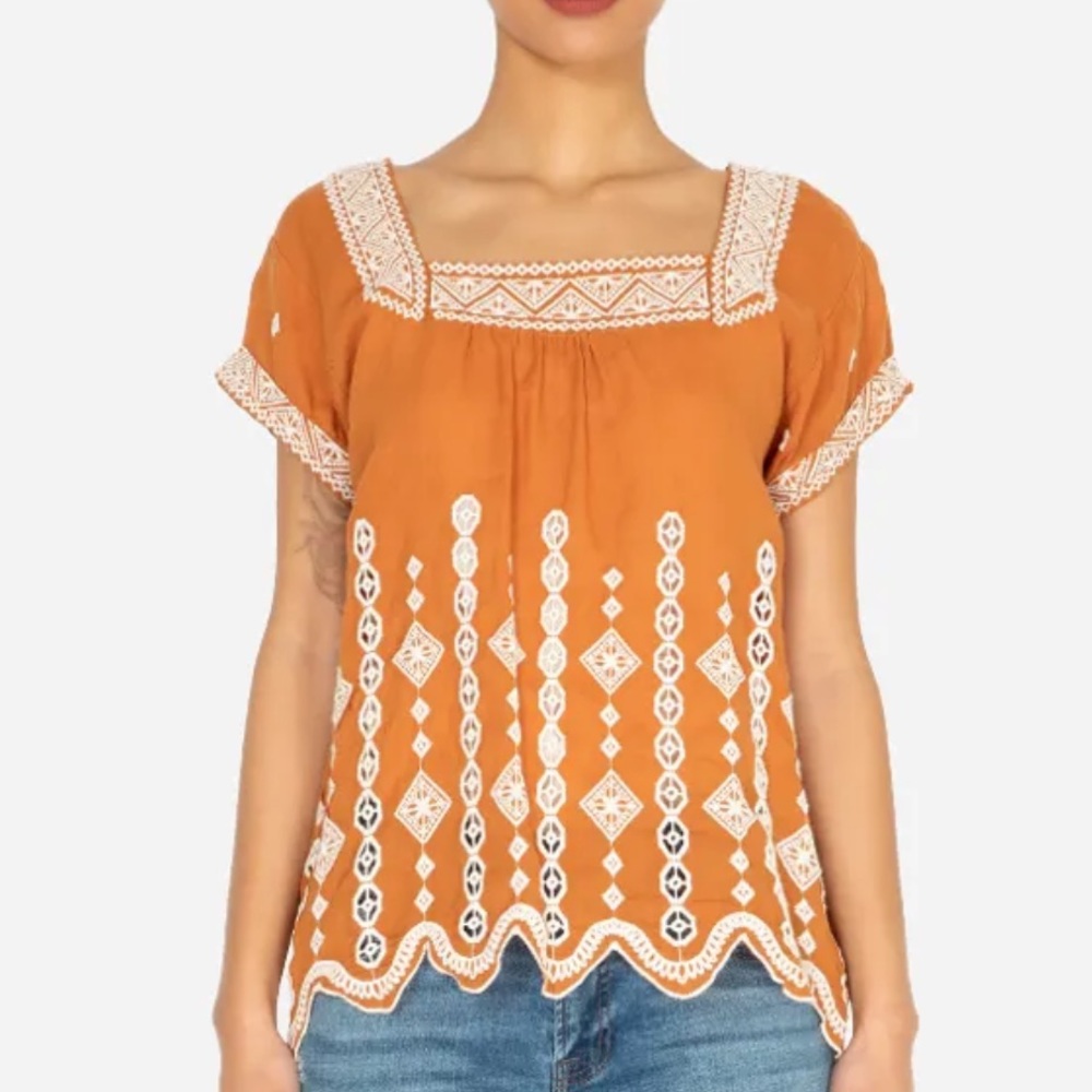 Johnny Was Federica Embroidered Top, Spice, S